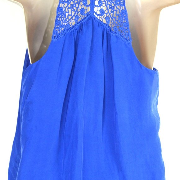 100% Silk Embroidered Royal Blue Razor Back Top - Picture 4 of 5